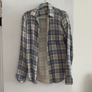 Faherty Blue and Cream Plaid Shirt